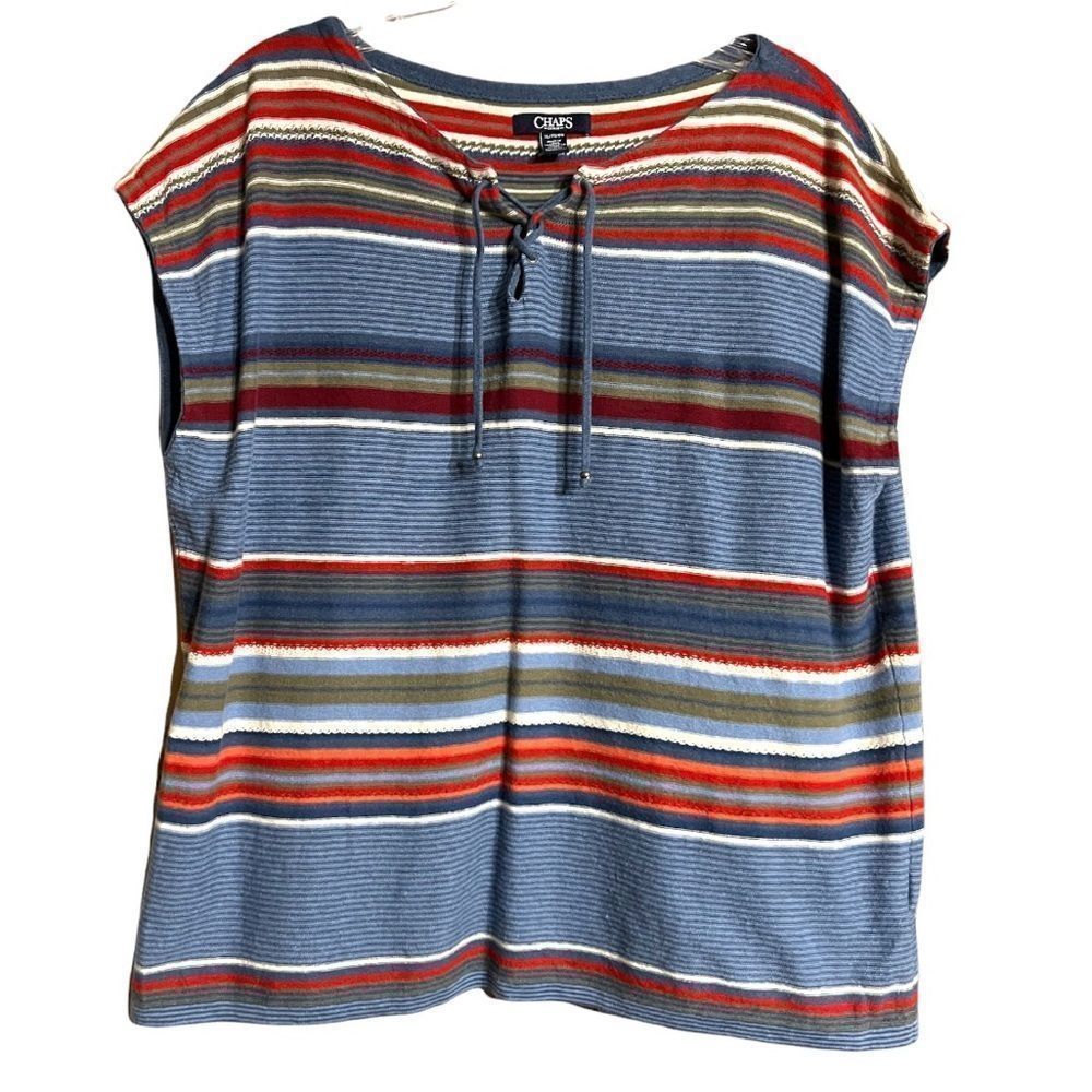 Chaps Ralph Lauren Southwest Stripe Lace Up Sleeveless Top Sz XL EUC